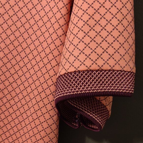 Greyson Orange and Red Polo Shirt with Textured Check Pattern - Picture 3 of 7